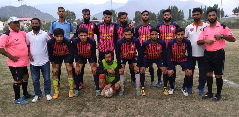 Winning team posing for a group photograph after the match at Srinagar. Winning team posing for a group photograph after the match at Srinagar.