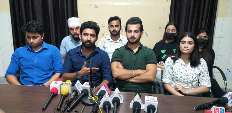 Roll Ball players addressing press conference at Jammu on Tuesday.