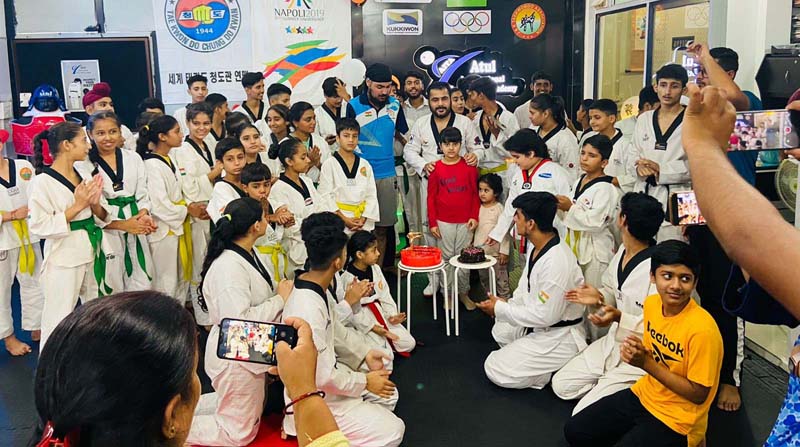 Players during International Taekwondo Day celebrations at Jammu. Players during International Taekwondo Day celebrations at Jammu.