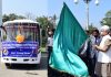 Lt Governor Manoj Sinha flagging off JKRTC’s new fleet of buses at Raj Bhavan Srinagar.