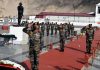 An Army officer laying wreath at Leh War Memorial during 22nd Raising Day of Fire and Fury Corps.