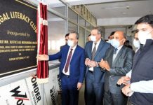 Justice Ali Mohd Magrey inaugurating Legal Literacy Club in Srinagar on Tuesday.