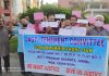 JTC and SKF activists protesting at Jagti township on Sunday.