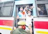 Detained NSUI activists being taken to DPL Jammu on Monday. -Excelsior/Rakesh