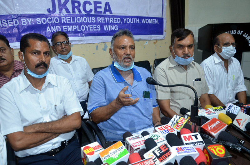 Leaders of JKRCEA addressing press conference at Jammu on Thursday. Leaders of JKRCEA addressing press conference at Jammu on Thursday.