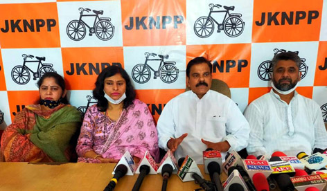 JKNPP Chairman, Harsh Dev Singh addressing a press conference at Jammu on Friday. JKNPP Chairman, Harsh Dev Singh addressing a press conference at Jammu on Friday.