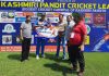 A player being awarded with man of the match by dignitaries at Jammu.
