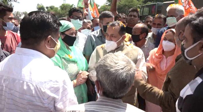 Union Minister Dr Jitendra Singh interacting with people at Udhampur on Saturday.