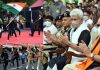 Union Minister for Rural Development Giriraj Singh and Lieutenant Governor Manoj Sinha at the launch of ‘Beat the Retreat’ ceremony at Octroi Post in Suchetgarh on Saturday.