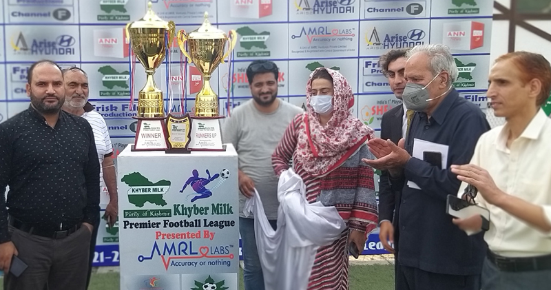 Secretary J&K Sports Council, Nuzhat Gul during the inaugural ceremony of Khyber Premier Football League at TRC Srinagar on Friday. Secretary J&K Sports Council, Nuzhat Gul during the inaugural ceremony of Khyber Premier Football League at TRC Srinagar on Friday.