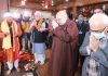 Union Home Minister Amit Shah paying obeisance at Kheer Bhawani temple in Tulmulla area of Ganderbal district on Monday.