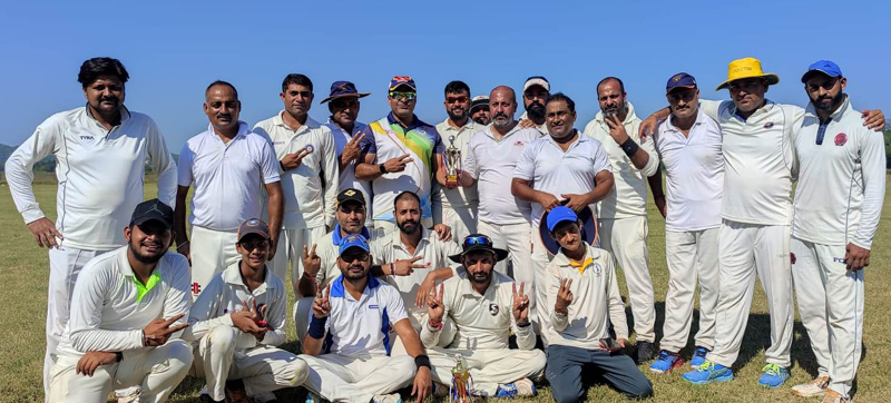 Winning team players displaying victory signs at Khel Gaon Nagrota on Friday. Winning team players displaying victory signs at Khel Gaon Nagrota on Friday.