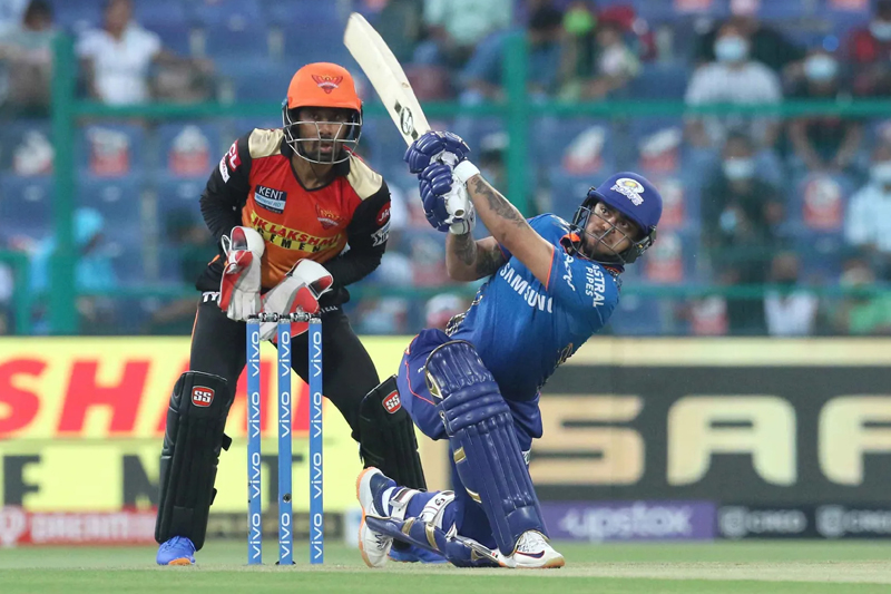 Ishan Kishan playing a shot against SRH during IPL match on Friday. Ishan Kishan playing a shot against SRH during IPL match on Friday.