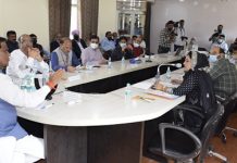 Union Minister of State for Railways Raosaheb Patil Danve chairing a meeting at Ramban.