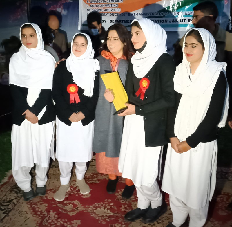 Union MoS Meenakshi Lekhi posing with NEET qualifiers at Baramulla on Tuesday. Union MoS Meenakshi Lekhi posing with NEET qualifiers at Baramulla on Tuesday.
