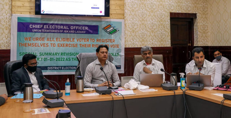 CEO J&K and Ladakh Hirdesh Kumar chairing a meeting of officers in Leh. CEO J&K and Ladakh Hirdesh Kumar chairing a meeting of officers in Leh.