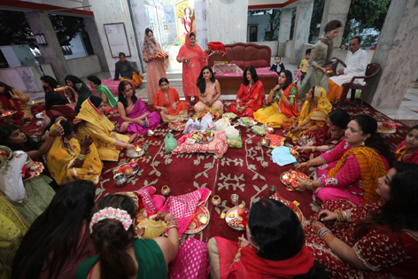 Women celebrating Karwa Chauth in Jammu on Sunday. — Excelsior/Rakesh