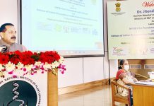 Union Minister Dr Jitendra Singh addressing the faculty and students at the National Institute of Plant Genome Research (NIPGR), Aruna Asaf Ali Marg, New Delhi on Friday.