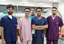 Doctors of Ankur Maitrika Hospital, Jammu posing after performing a complex procedure on a patient.