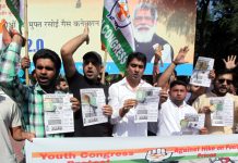 PYC activists staging protest in Jammu on Tuesday. —Excelsior/Rakesh