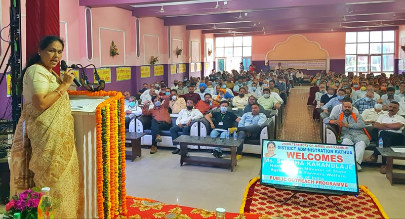 Union Agri Minister addressing a gathering at Kathua.