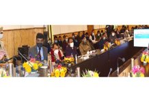 LG Manoj Sinha chairing a meeting at Ganderbal on Sunday.