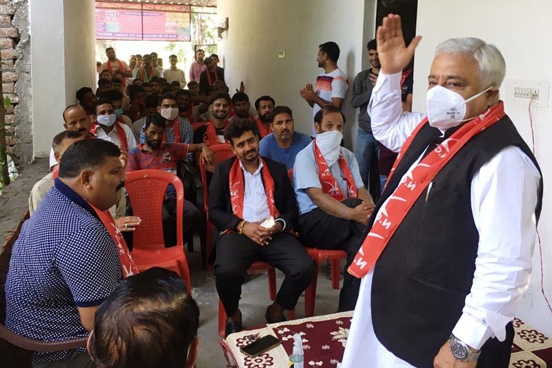 Former Minister Ajay Kumar Sadhotra addressing gathering after inauguration of Trikuta Institute for Youth at Burj in Marh. Former Minister Ajay Kumar Sadhotra addressing gathering after inauguration of Trikuta Institute for Youth at Burj in Marh.