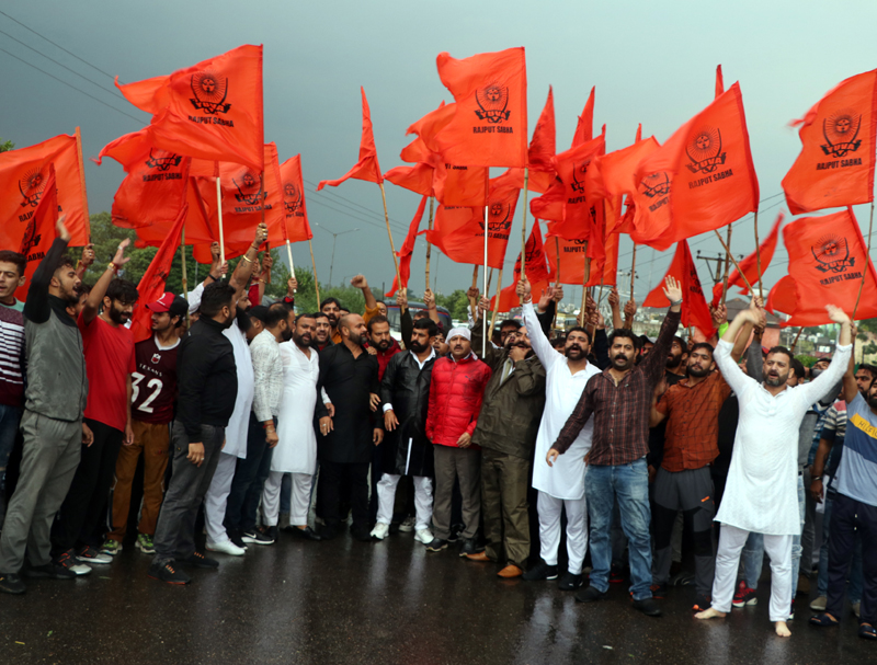 YRS activists during a protest demonstration at Jammu on Saturday. -Excelsior/Rakesh YRS activists during a protest demonstration at Jammu on Saturday. -Excelsior/Rakesh