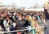 Congress leader Ghulam Nabi Azad addressing public meeting at Kulgam on Saturday.
