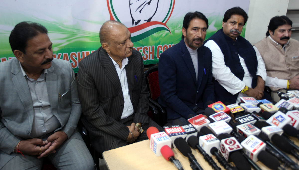 PCC chief GA Mir addressing press conference in Jammu on Saturday. —Excelsior/Rakesh