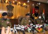DGP Dilbag Singh, ADGP Jammu Mukesh Singh and SSP Jammu Chandan Kohli at a press conference in Jammu on Thursday. —Excelsior/Rakesh