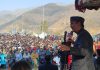 Senior Congress leader Ghulam Nabi Azad addresses a rally at Banihal on Tuesday.