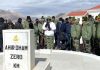 Defence Minister Rajnath Singh dedicating to the nation Rezang La War Memorial in Ladakh on Thursday. (UNI)