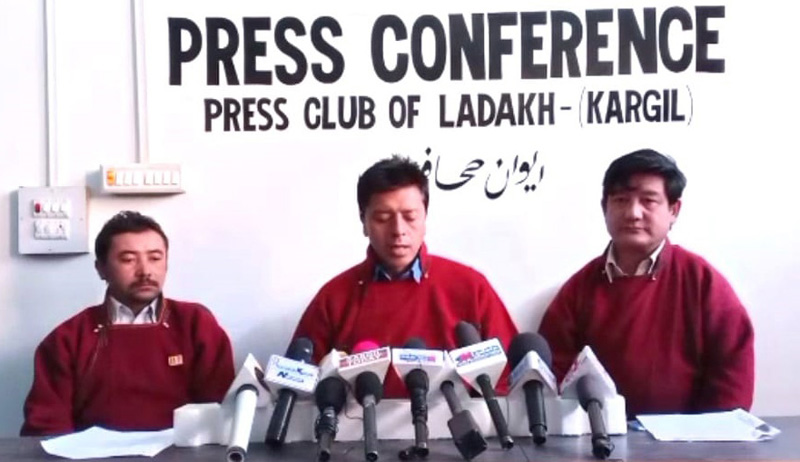 LBA Kargil leaders addressing a press conference on Thursday. —Excelsior/Basharat Ladakhi