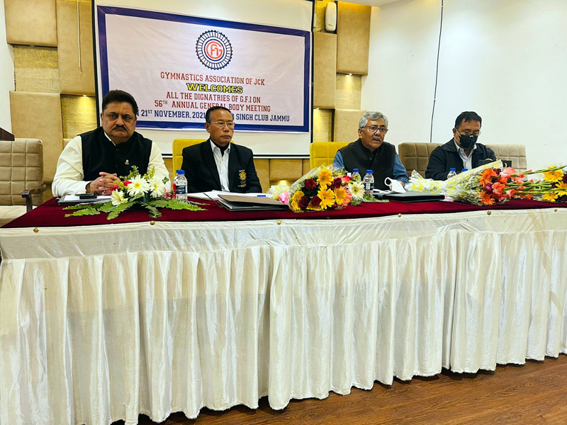 President Gymnastics Association of J&K, Kiran Wattal during annual meeting along with other office bearers at Amar Singh Club Jammu. President Gymnastics Association of J&K, Kiran Wattal during annual meeting along with other office bearers at Amar Singh Club Jammu.