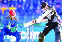 Kane Williamson playing a shot against Afghanistan during T20 WC match at Abu Dhabi on Sunday.