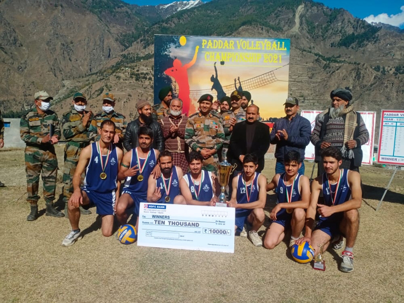 Winning team displaying medals and trophy at Kishtwar. Winning team displaying medals and trophy at Kishtwar.