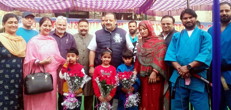 Former MLA & BJP leader Devender Singh Rana during closing ceremony of Kudo C’ship alongwith others at Jammu on Saturday. Former MLA & BJP leader Devender Singh Rana during closing ceremony of Kudo C’ship alongwith others at Jammu on Saturday.