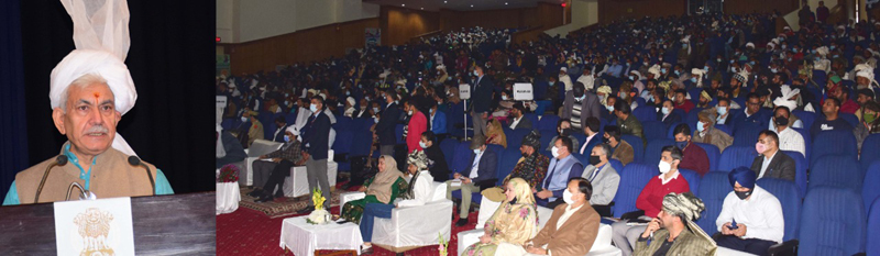 Lieutenant Governor, Manoj Sinha addressing a gathering at Jammu University.