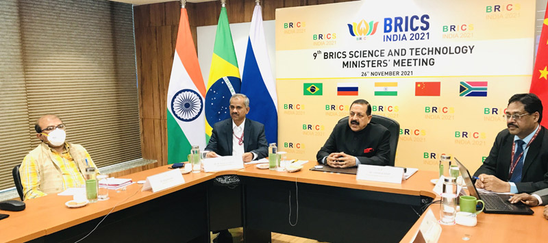 Union Minister Dr Jitendra Singh addressing the 9th BRICS Science & Technology Ministers' meet at New Delhi, on Friday.