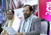 Union Minister for Minority Affairs, Mukhtar Abbas Naqvi addressing the media person at the inauguration of the ‘Hunar Haat’, during the 40th India International Trade Fair (IITF), at Pragati Maidan, in New Delhi on Monday. (UNI)