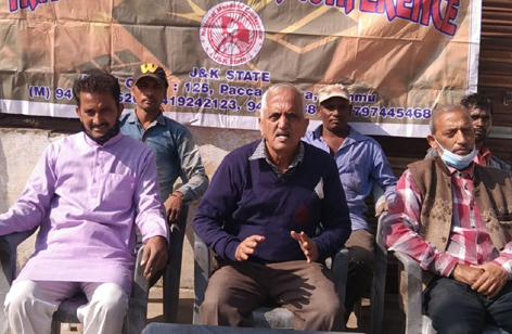 NMC president Subhash Shastri addressing workers in Jammu on Thursday. NMC president Subhash Shastri addressing workers in Jammu on Thursday.