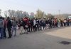 Long queue of people for COVID testing at Lakhanpur on Friday. -Excelsior/Pradeep Sharma