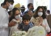 Daughters, son-in-law and grandson of CDS General Bipin Rawat and Madhulika Rawat paying last respects at their residence in New Delhi on Friday.