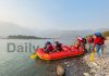 Tourists enjoying raft rides in river Chenab at Reasi district on Tuesday. —Excelsior/Karandeep Singh