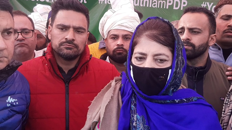 PDP president Mehbooba Mufti talking to media persons at Rajouri on Saturday. PDP president Mehbooba Mufti talking to media persons at Rajouri on Saturday.