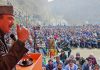 Senior AICC leader Ghulam Nabi Azad addressing large public rally at Gandoh on Tuesday. —Excelsior/ Rafi Choudhary