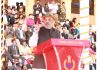 Union Home Minister Amit Shah addressing at the 57th Raising Day celebrations of BSF at Jaisalmer, Rajasthan on Sunday.