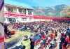 NC leader Omar Abdullah addressing a rally at Bhaderwah on Wednesday.