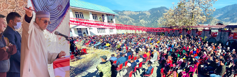 NC leader Omar Abdullah addressing a rally at Bhaderwah on Wednesday. NC leader Omar Abdullah addressing a rally at Bhaderwah on Wednesday.